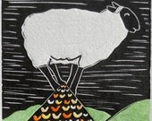 Sheep on the Roof - Linocut print