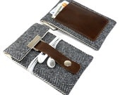 iPhone 3 or 4 wallet with a pocket for credit card - gray herringbone wool
