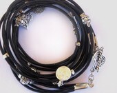 Leather Kabbalah Wrap Bracelet with Silver Accents, You Choose Leather Color and Charms