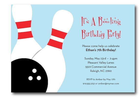 Bowling birthday party invitation, printable Il_570xn