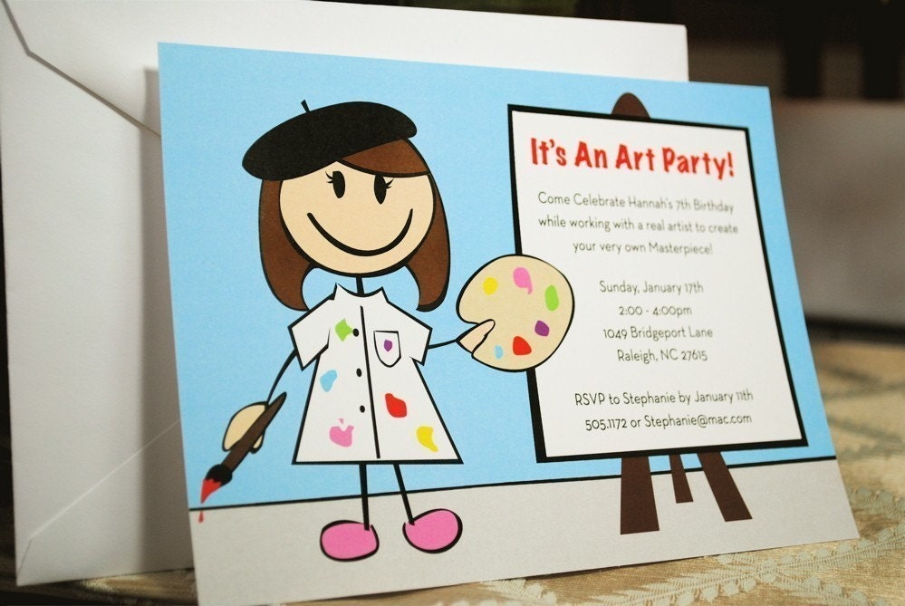 Budding Artist Birthday Party Invitations, Set of 10 Il_570xn