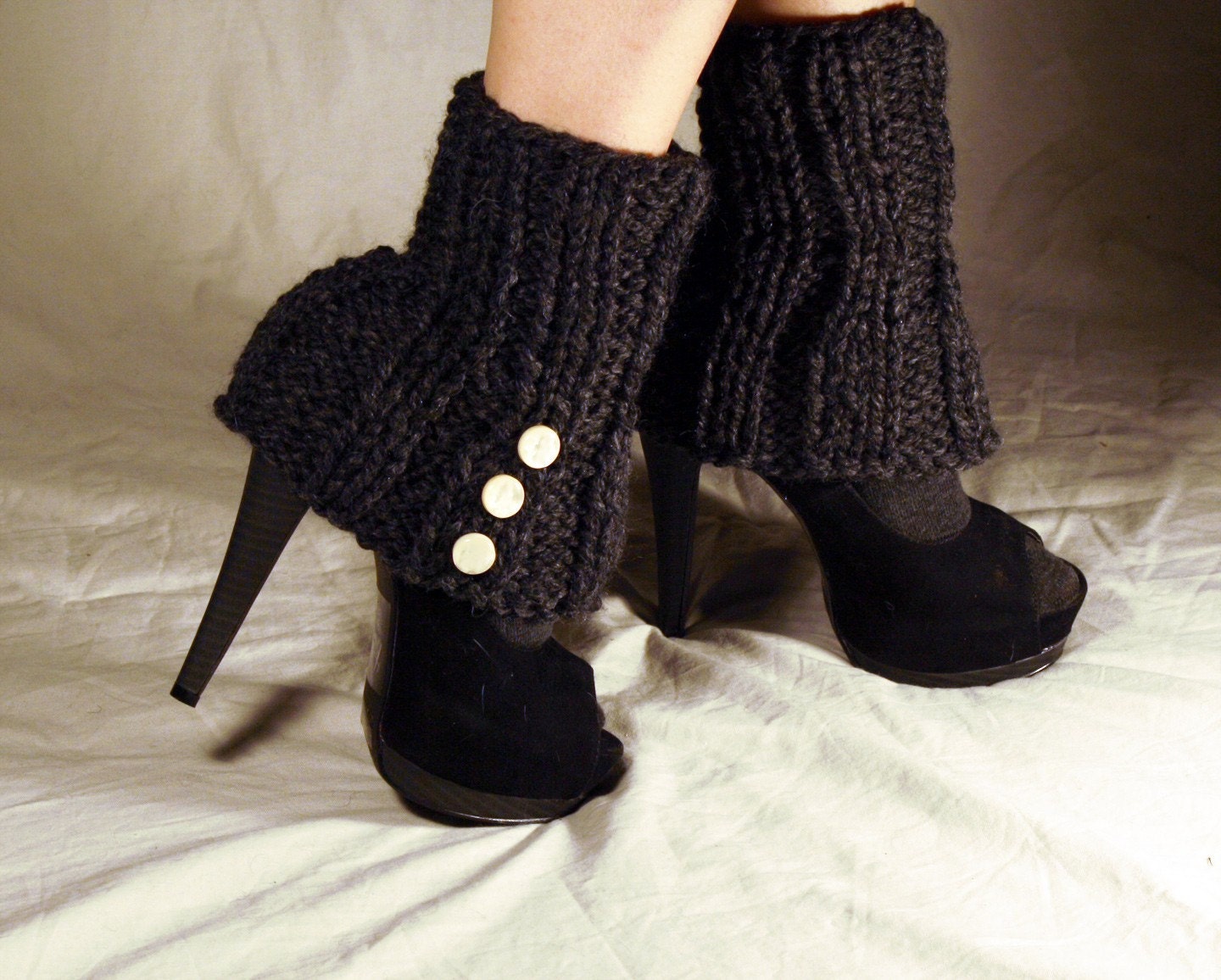 Leg Warmer Charcoal Semi Flare Style with Spat Style Buttons