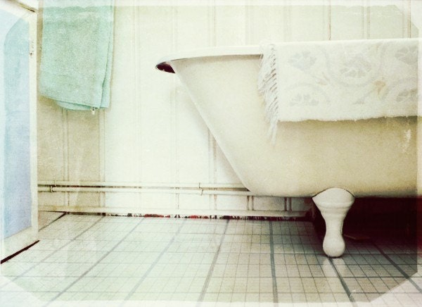 Bathtub - Romantic antique white bath on feet, home spa, fine art print for home decor