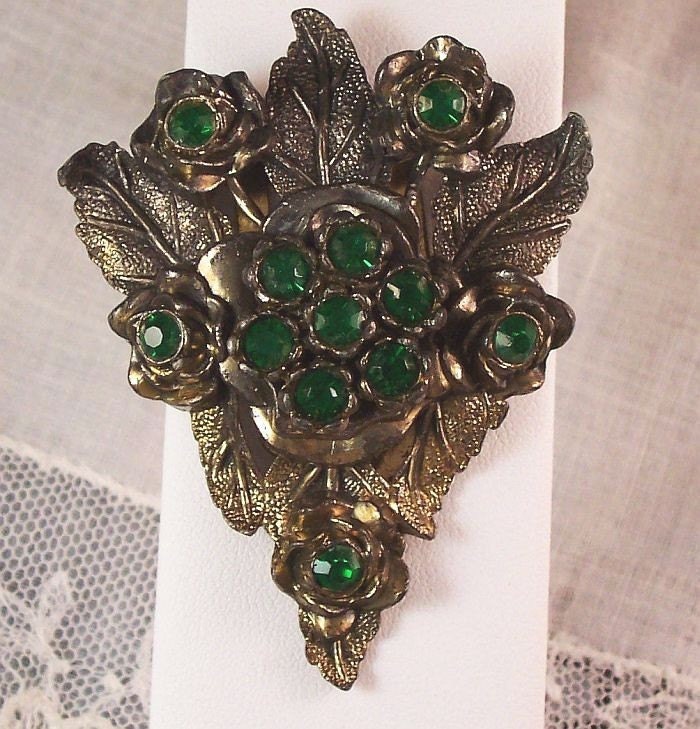 LN/25 Little Nemo Rare Green Rhinestone Dress/Fur Clip