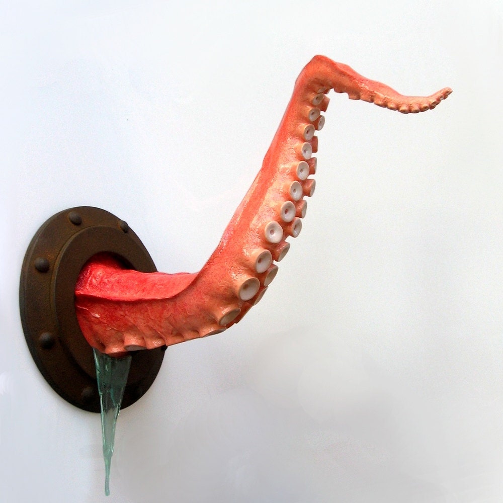 Steampunk Tentacle Art, Octopus Arm Sculpture, Faux Taxidermy, Nautical Decor