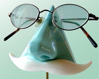 Nose Eyeglass Stand Mint Green Key Caddy White Mustache