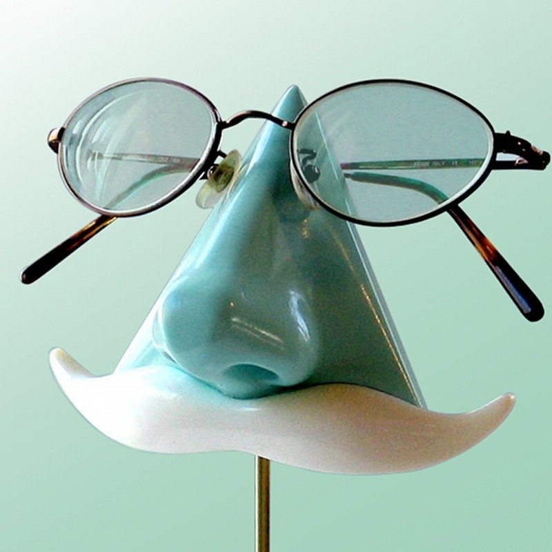 Nose Eyeglass Stand Mint Green Key Caddy White Mustache
