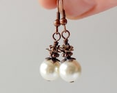 Ivory Bridesmaid Earrings Pearl Earrings Wedding Jewelry Antiqued Vintage Style Beaded Jewelry Cream Pearl Bridesmaid Jewelry Handmade