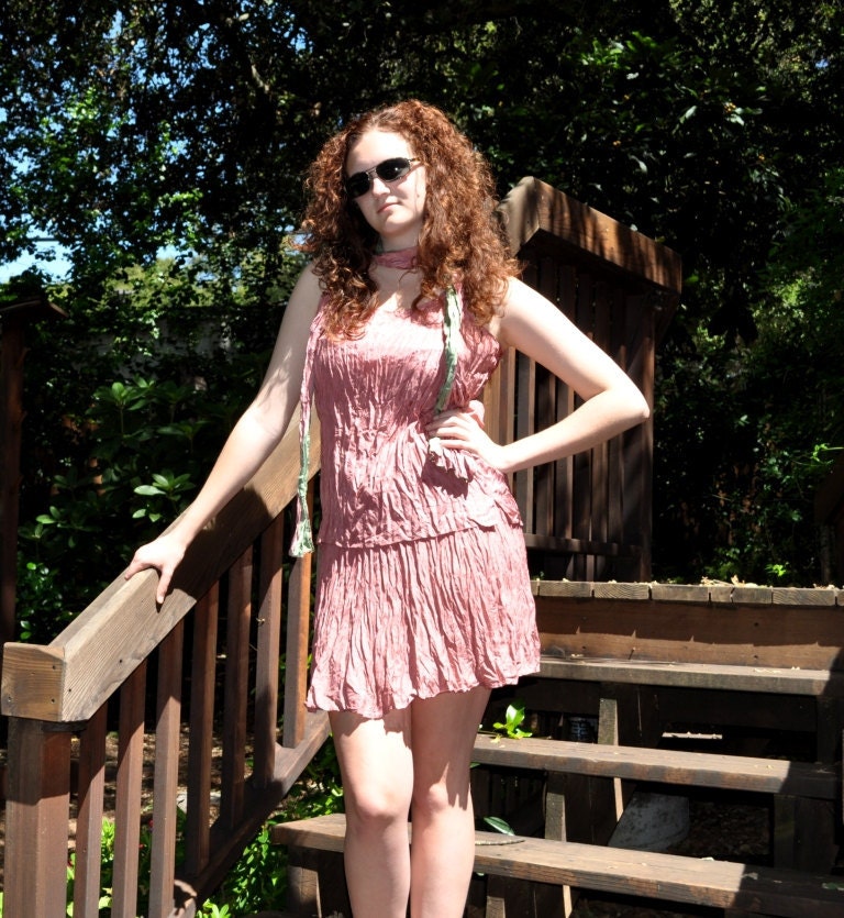 Crinkle Silk Pink Party Beach Travel Dress - A Vintage Modern Mini