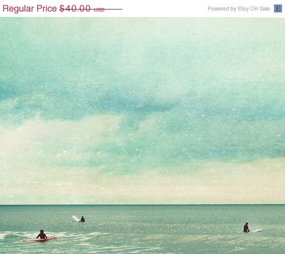 SALE - 25% OFF Surf, Beach Decor, Gifts for Him, Green, Teal, Cream, Large - Only Chasing Safety -  12x10 Signed Print by Tina Crespo