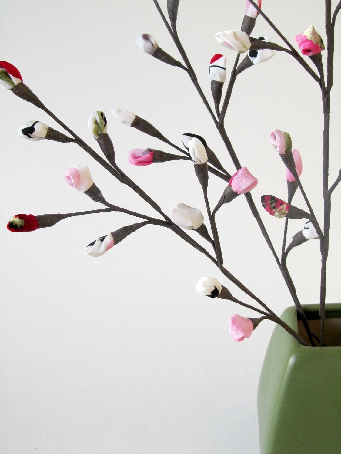 Fabric Flower Bud Berry Branches - Black White Pink Green Floral Stems Mother's Day Gift Idea