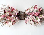 Fabric Leaf and Flower Swag - Spring Rose Garden Pink Red Wreath