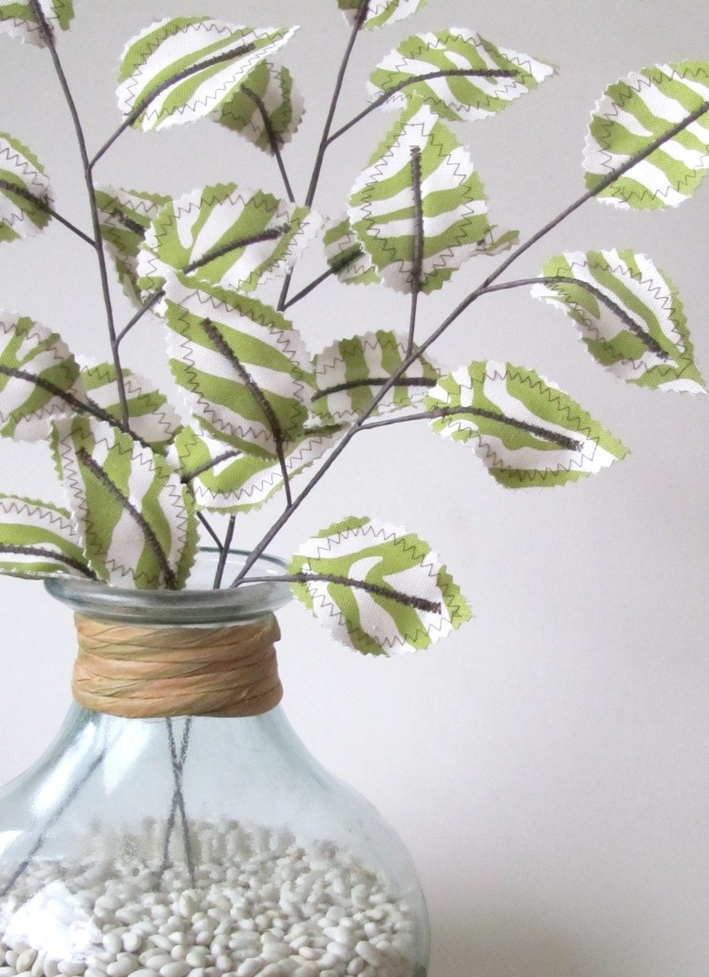 Fabric Leaves - Green Zebra Animal Print Branches (set of 3)