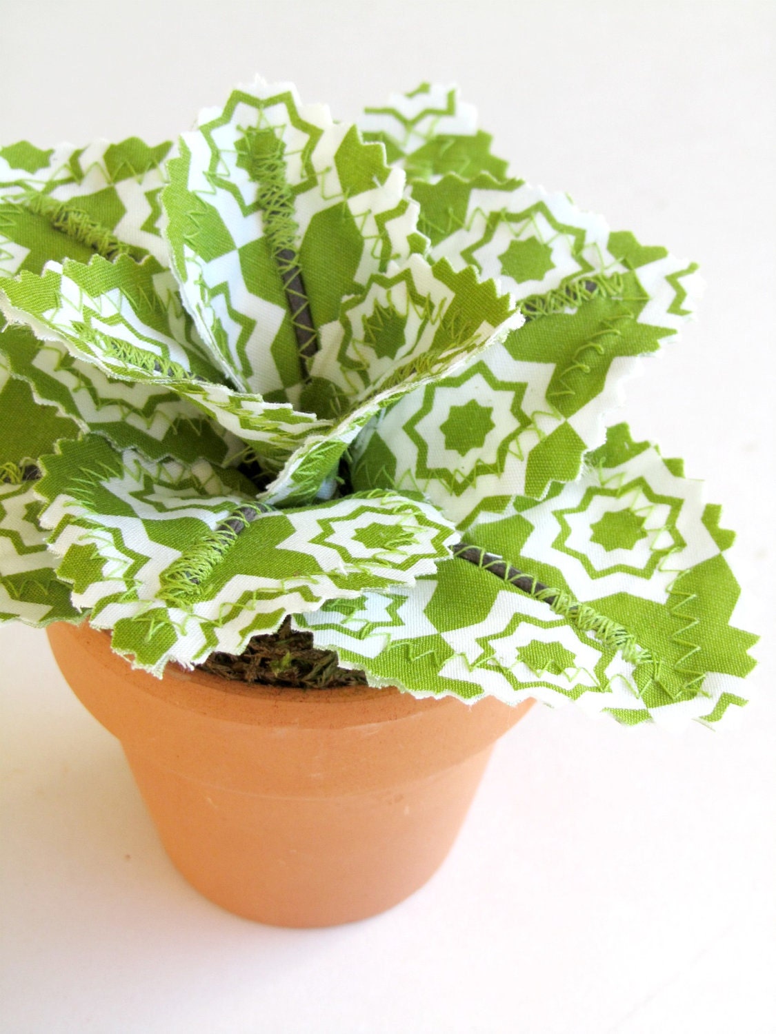 Fabric Leaf Potted Plant - Avocado Green Tiles Spring Succulent