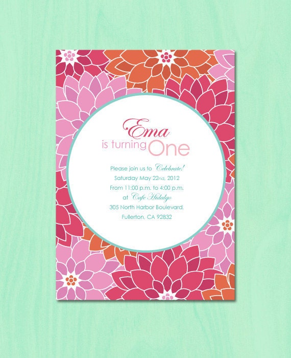 Custom Pink Dahlia Flower 5x7 Printable DIY Invitation