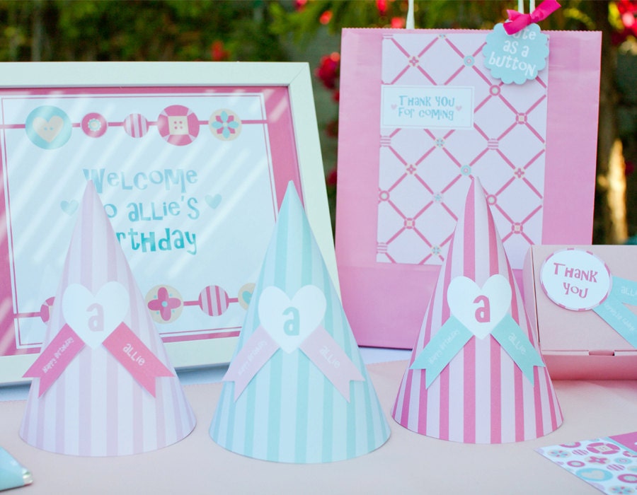 Custom Pink Cute as a Button DIY Birthday Party Printables by MayDetails: Full Collection Il_570xn