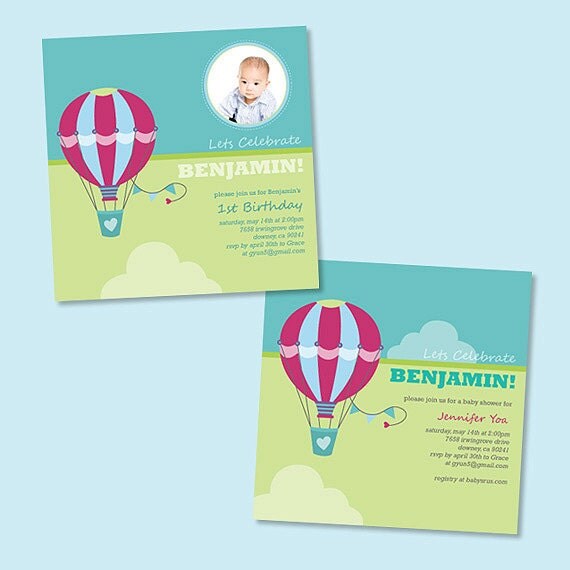 Custom Hot Air Balloon Up and Away Baby Shower Party Invitation Il_570xn