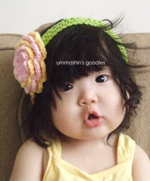 Pink Lemonade Headband, girls flower headband, pink, yellow, lime green