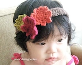 Baby Girl crochet flower headband  - Harvest Bloom  - green, orange, wine