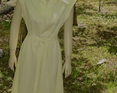 vintage LADY WINDSOR 1970s yellow  dress natural silk look with belted tie around wasit LIKE NEW