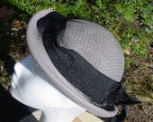 Vintage LEHIGH 1950s School Girl Hat with Ribbed Ribbon and Black Netting