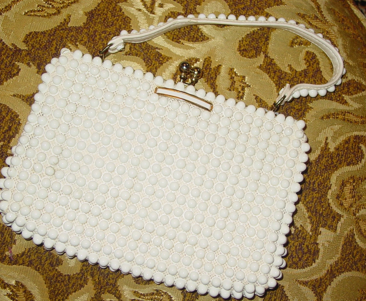 vintage 50s white GRANDEE Beads white purse Summer Wedding purse for the chic bride