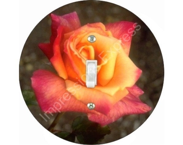 Orange Pink Rose Flower Single Toggle Switch Plate Cover