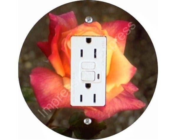 Orange Pink Rose Flower GFI Outlet Plate Cover