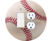 White Baseball Double Rocker Switch and Duplex Outlet Plate Cover
