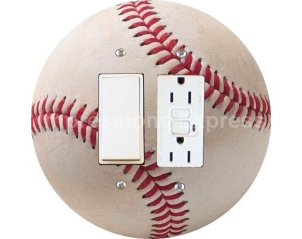 White Baseball Double Rocker Switch and GFI Outlet Plate Cover