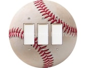 White Baseball Triple Decora Rocker Switch Plate Cover