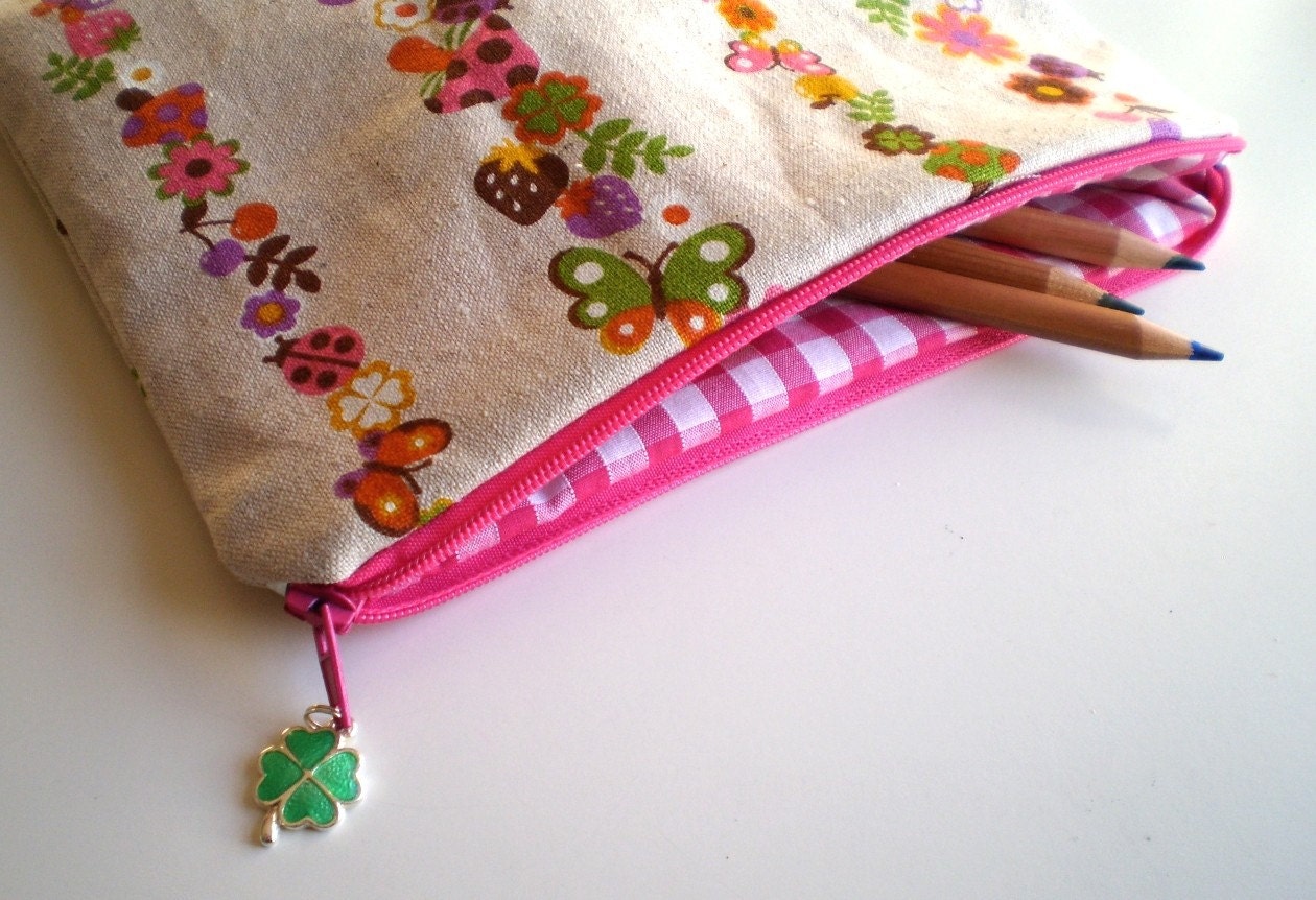 Mushroom Ladybug Shamrock Pouch / Pencil Case / Make-up Bag