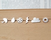 sterling silver weather forecast ear studs (set of 6 ear studs), handmade in England