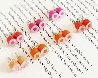color pencil ear studs, the orange, magenta and red series