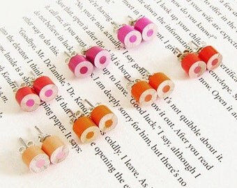 orange, magenta and red series color pencil ear studs (set of 7 pairs)