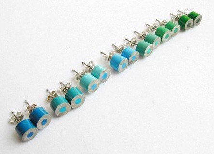 The whole set of blue and green series color pencil ear studs (set of 7 pairs), made in UK
