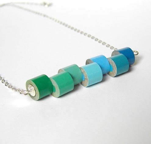 Sterling silver color pencil necklace, color collection - winter No. 1, the green and blue series