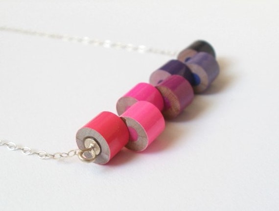 Sterling silver color pencil necklace, No.06, Pink and Purple