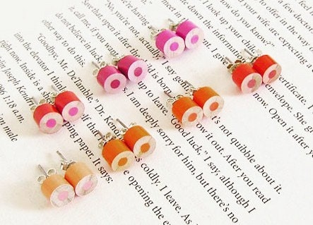 color pencil ear studs, the orange, magenta and red series