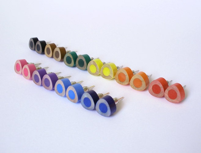 color pencil ear studs, the triangle version in candy colors (limited edition)