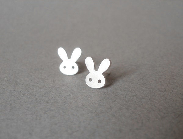 sterling silver bunny rabbit earring studs version 1, handmade in beautiful Cornwall