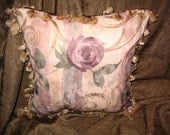 NEw 14in square Purple Plum Roses Ornate Champagne Swirls Shabby Chic Cottage Elagant Decorator Throw Pillow OOAK