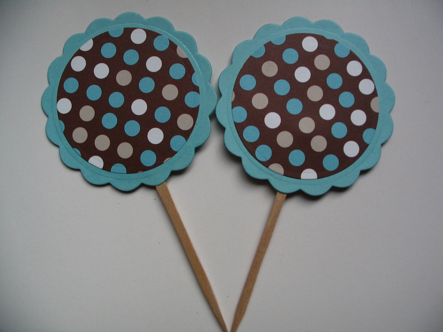 Robin's Egg Blue & Brown Polka Dot Boy Baby Shower Party Cupcake Toppers