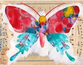 French Butterfly Painting Art On Vintage Paper PRINT