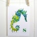 Nursery Art Print - childrens print - nursery wall art - Seahorse green blue