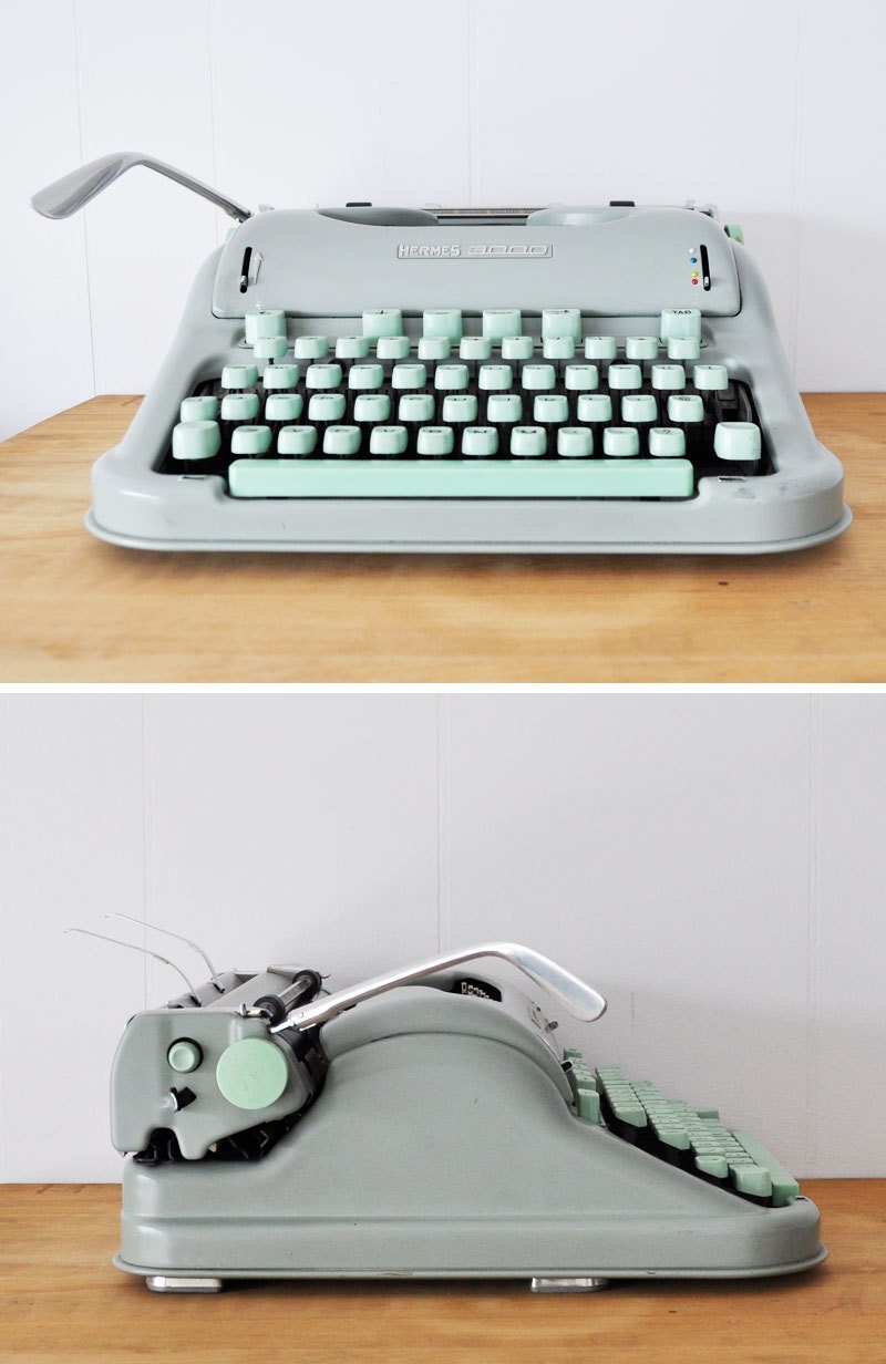 Vintage Hermes 3000 typewriter with case, swiss designed