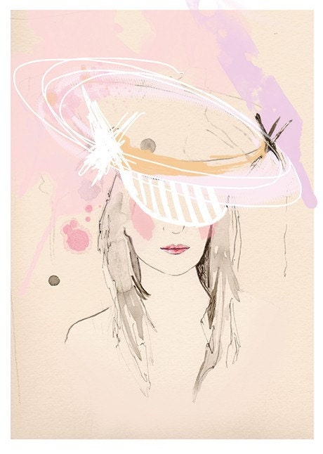 Peach, Pink, Fashion Illustration, Print, Orange