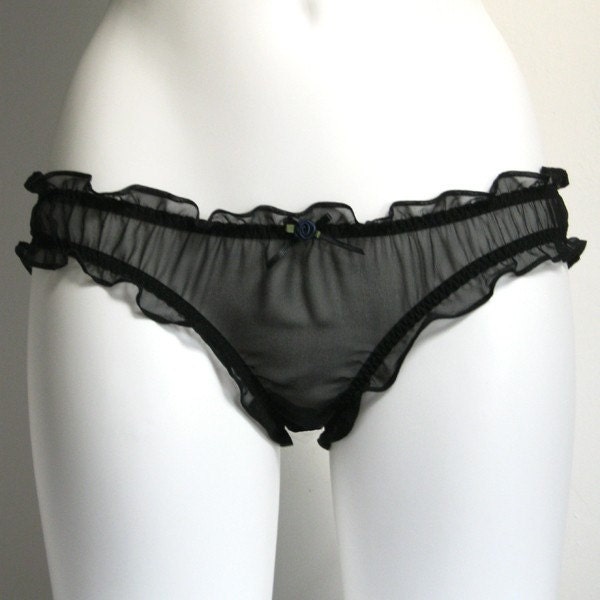 Black Sheer Silk Underwear- 'Peachy Keen' Handmade Knickers
