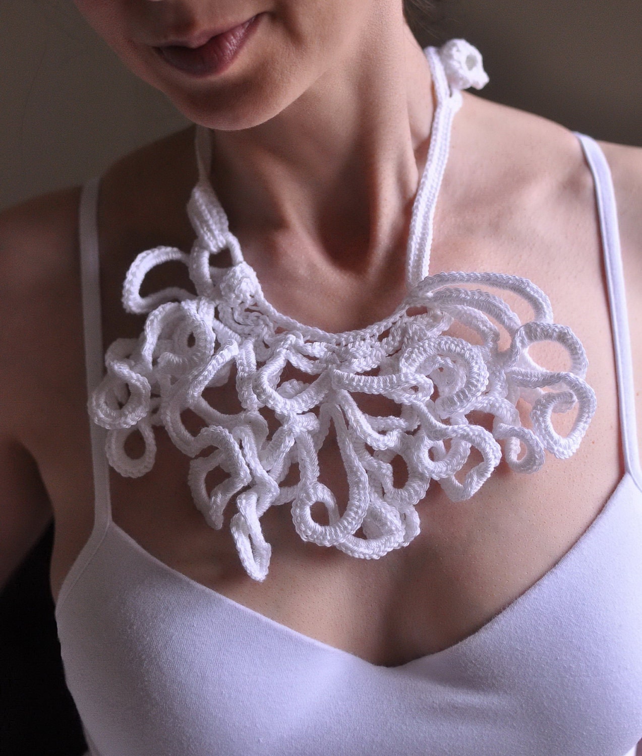 NEW DESIGN - Medusa - OOAK freeform crocheted necklace / neckwear / fiber jewelry / fiber art