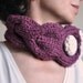 Purple Fantasy - classic cable handknit neckwarmer / choker / collar with huge button - Gift under 50